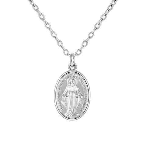 "MARIA" Small Oval Classic Virgin Mary Necklace