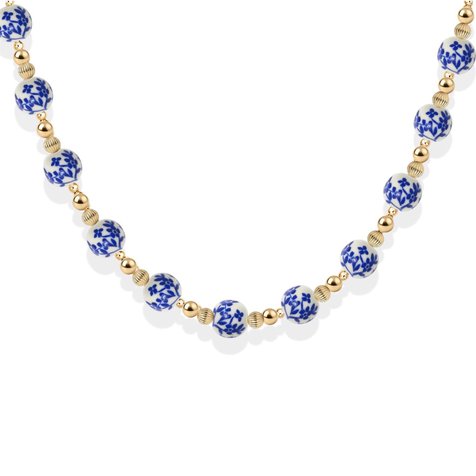 Peach Blossom | Gold Filled Beaded Necklace with Porcelain