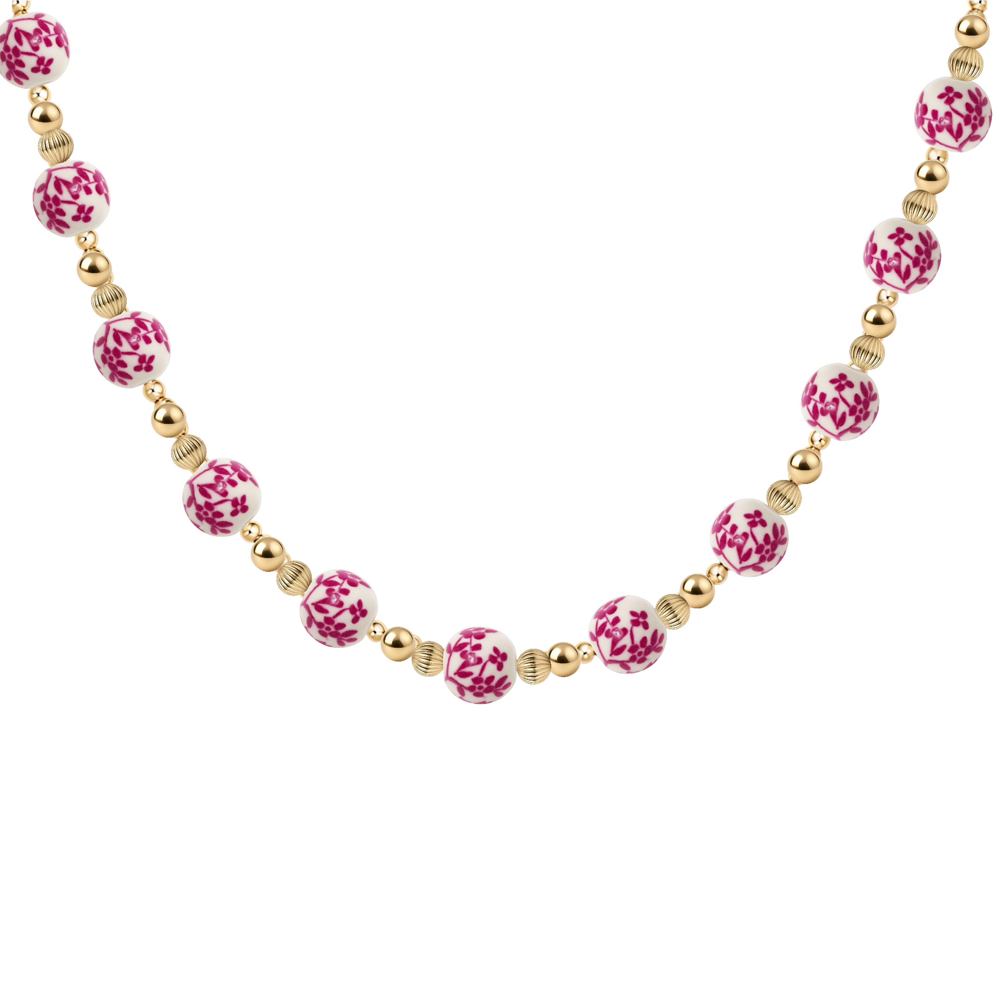 Peach Blossom | Gold Filled Beaded Necklace with Porcelain