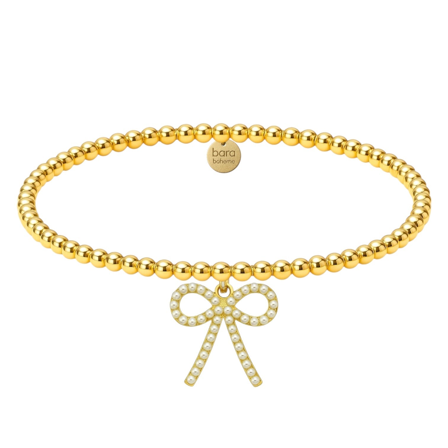 Pearl Bow Charm | Gold Filled Beaded Bracelet - Bara Boheme