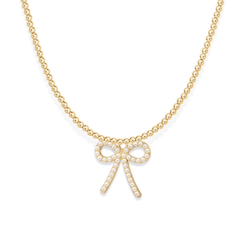Pearl Bow Charm | Gold Filled Beaded Necklace - Bara Boheme