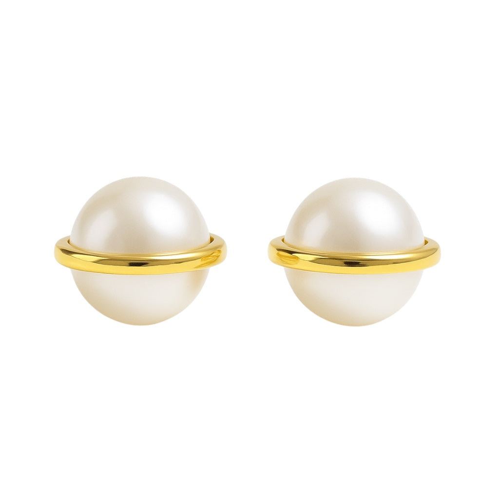 Pearl Stud Earrings with Bar