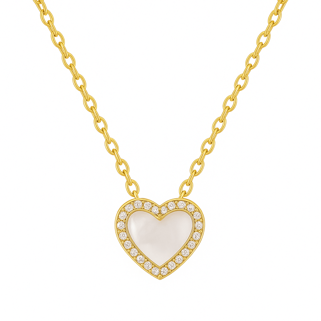 Pearly | Pave Heart Necklace - Bara Boheme
