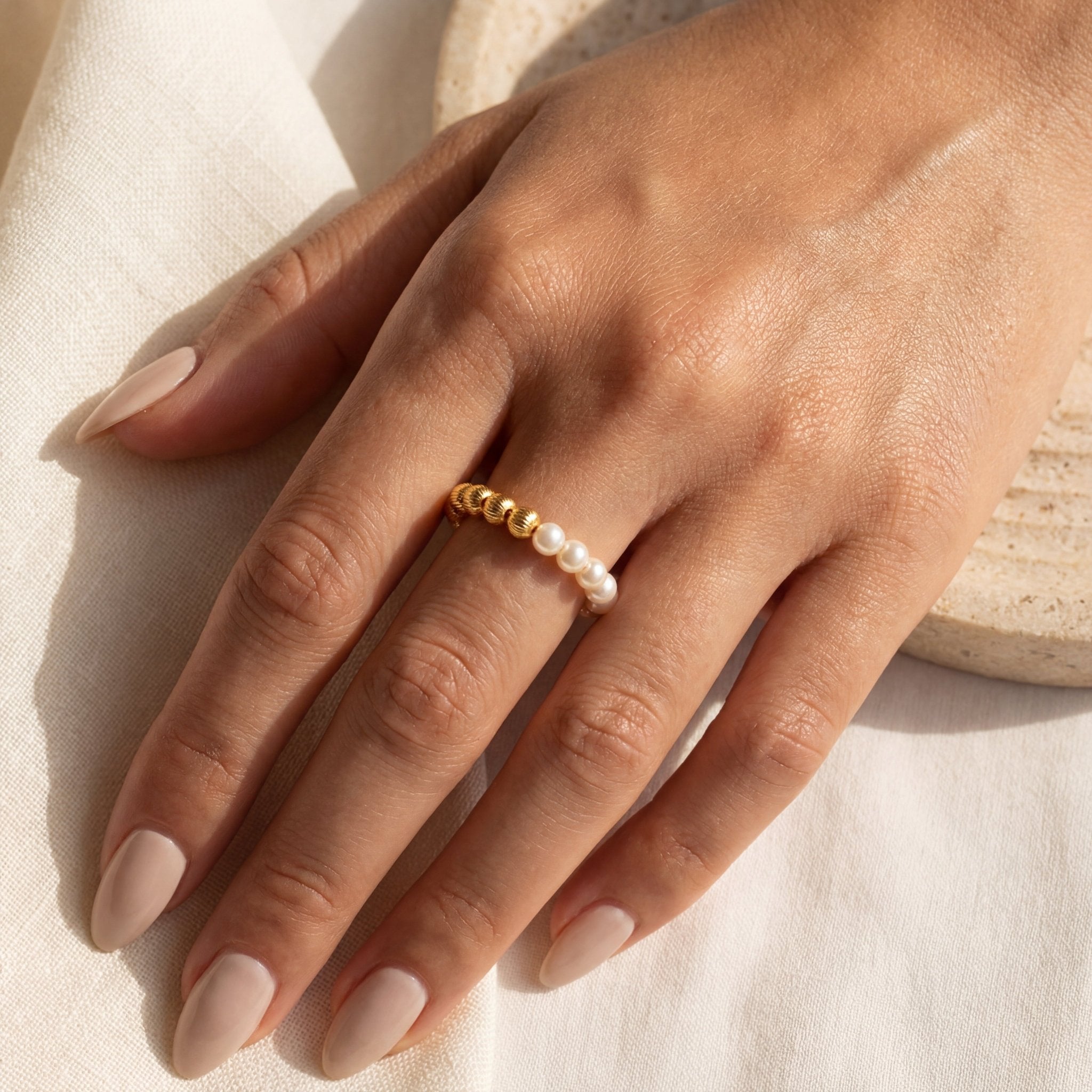 Penelope Pearl Beaded Stretchy Ring - Bara Boheme