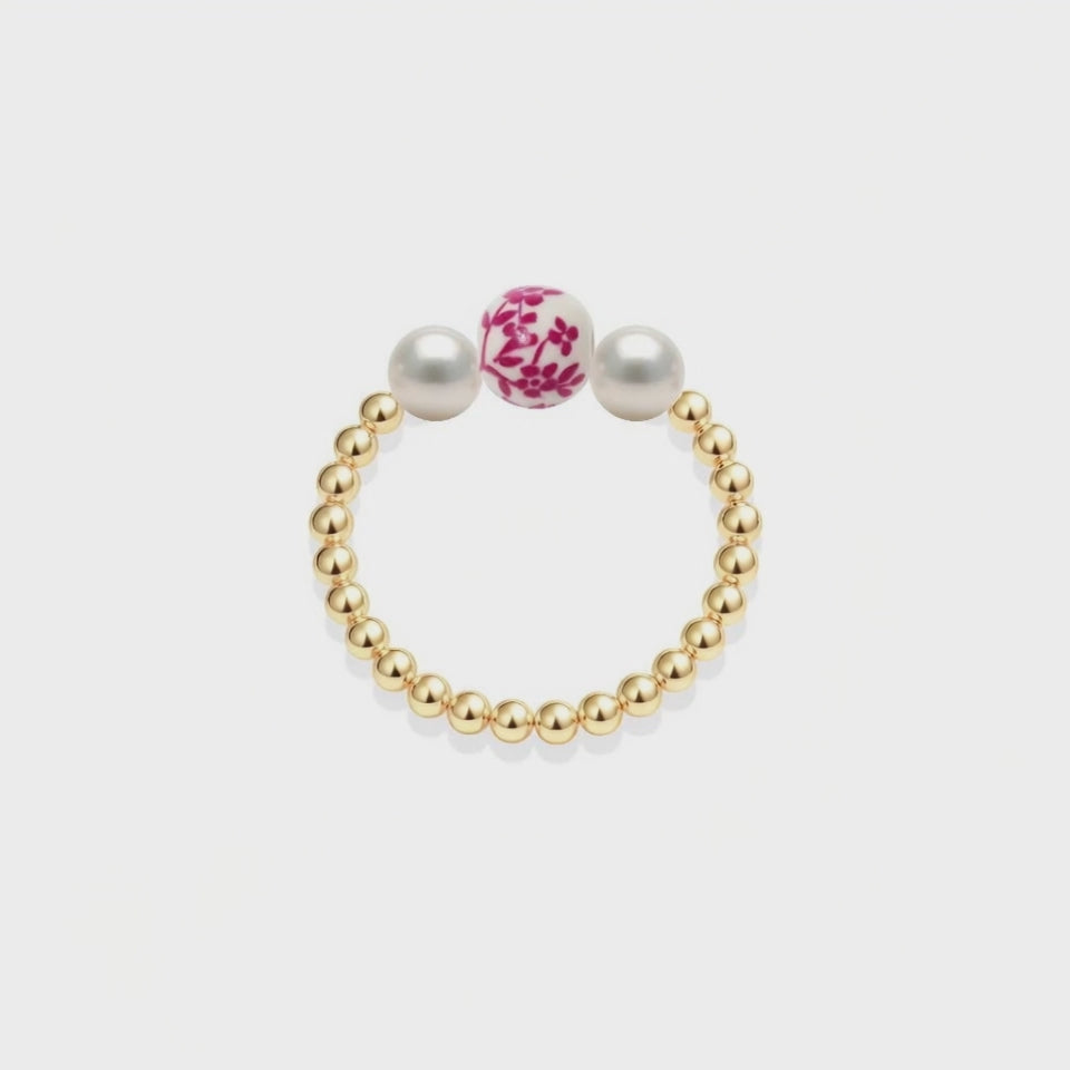 Single Porcelain | Beaded Stretchy Ring