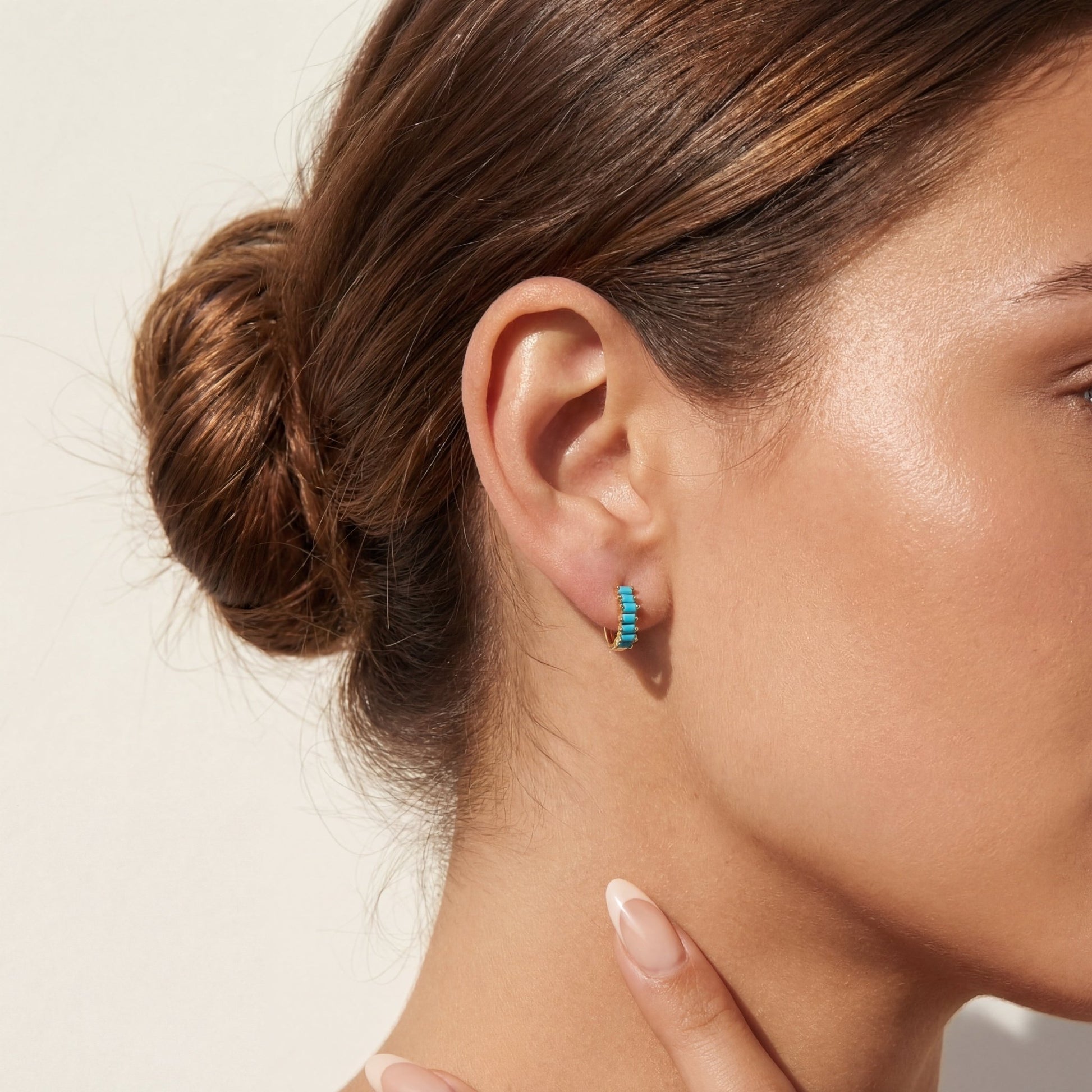 Rain | Turquoise Hoop Huggie Earrings - Bara Boheme