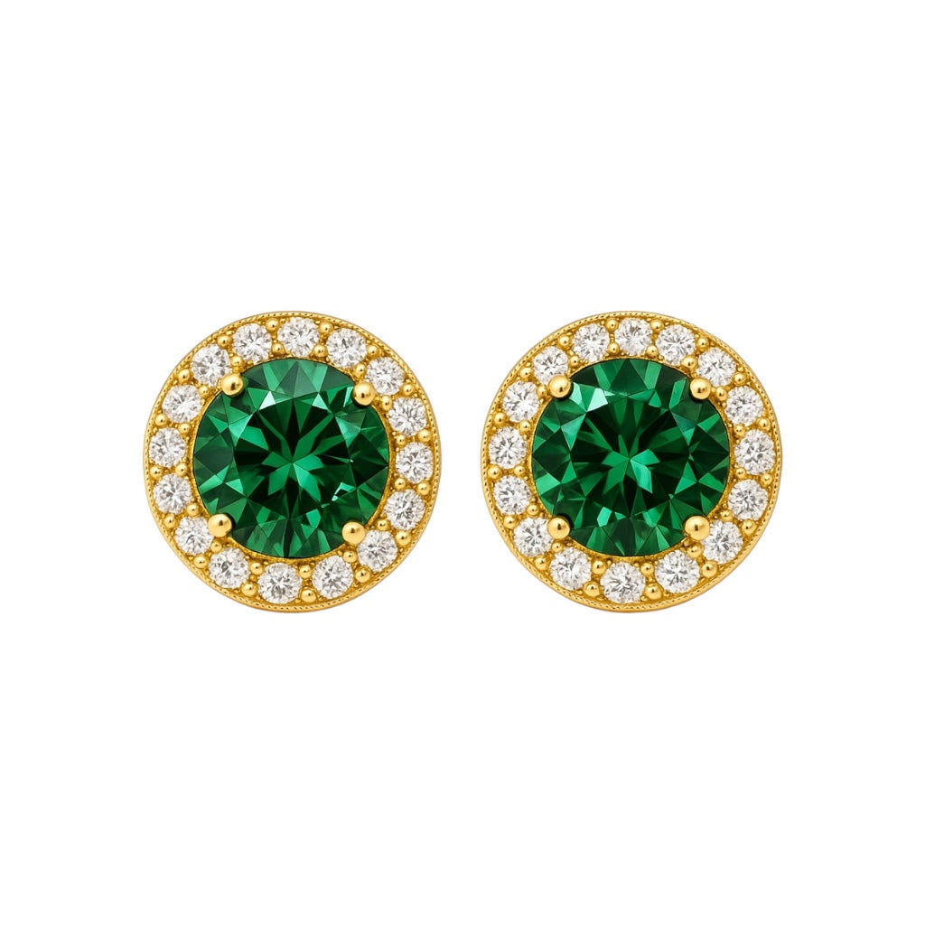 Green Halo | Gold Plated Stud Earrings