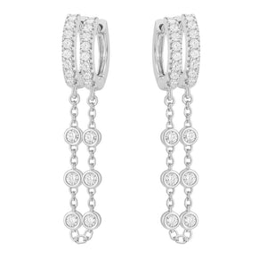 Solitaire Chain Hoop Hugger Earrings