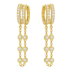 Solitaire Chain Hoop Hugger Earrings