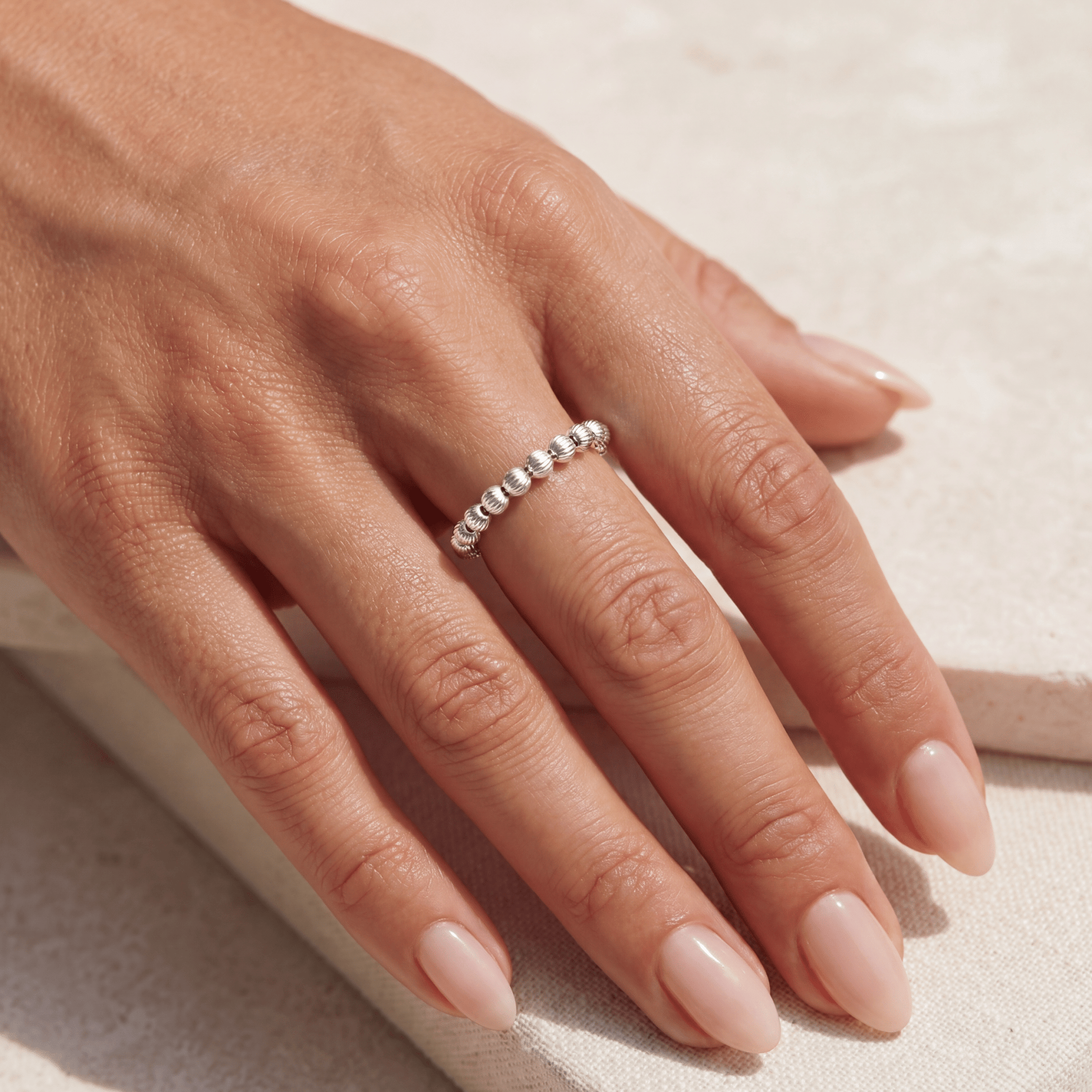 Sophie 3mm Beaded Stretchy Ring - Bara Boheme