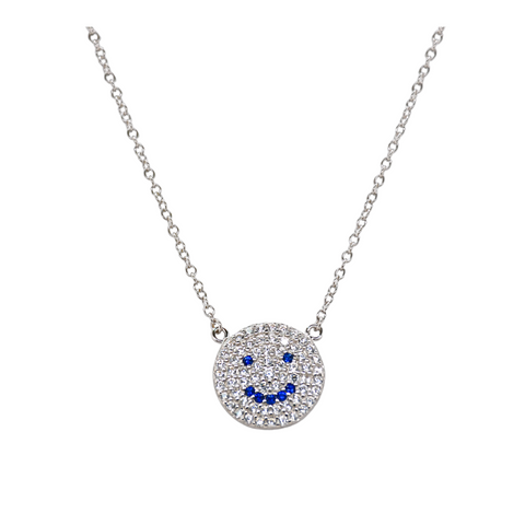 "HAPPILY EVER" Happy Face Charm with Cubic Zirconia Necklace