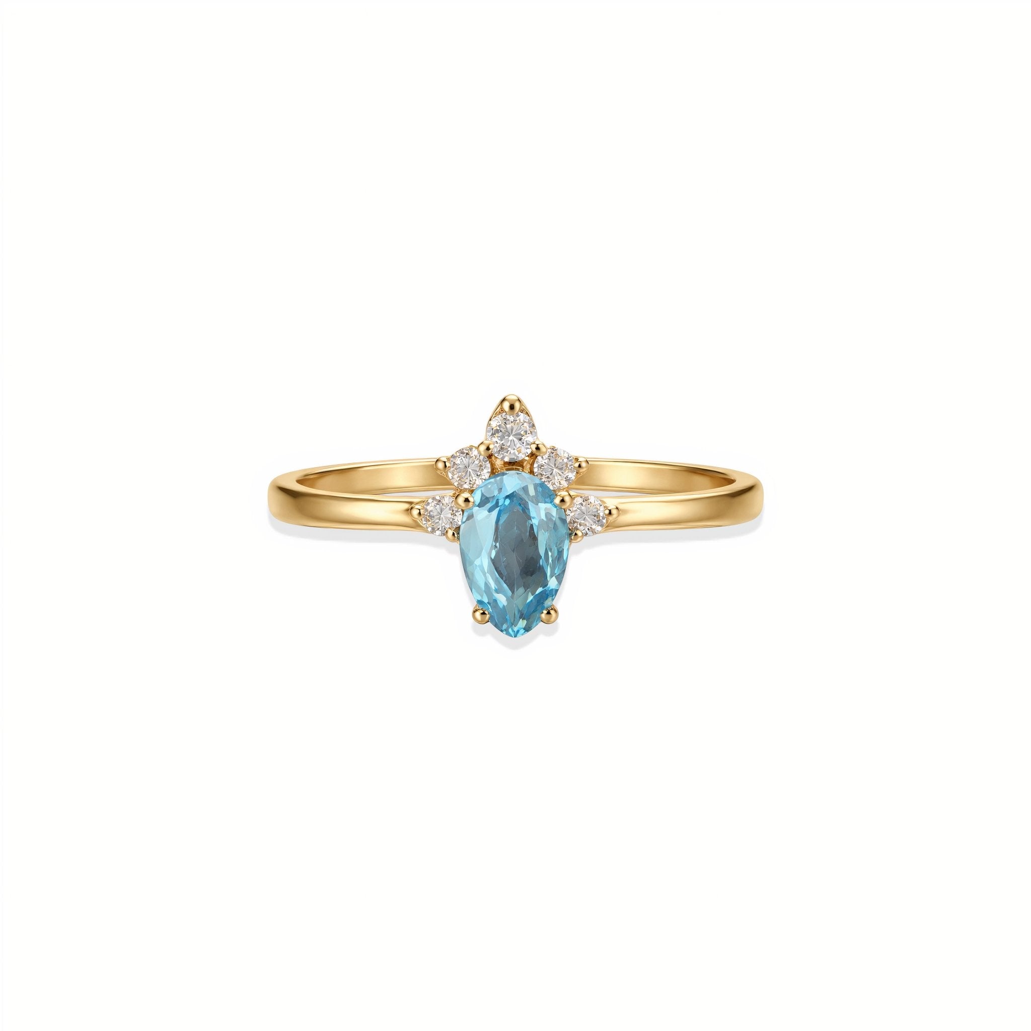 The Octavia | Solid Gold with Aqua Marine Ring - Bara Boheme