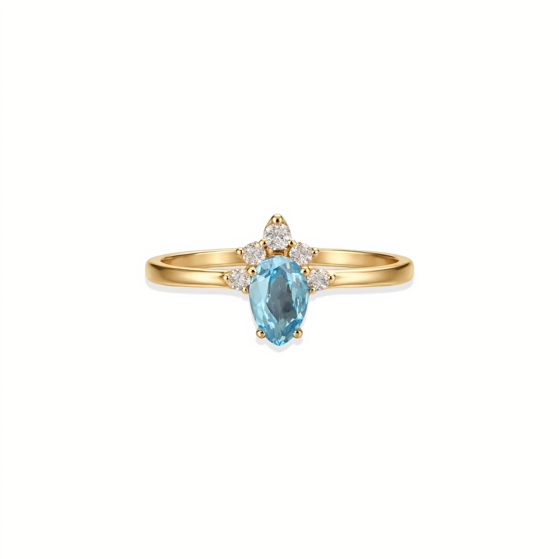 The Octavia | Solid Gold with Aqua Marine Ring - Bara Boheme
