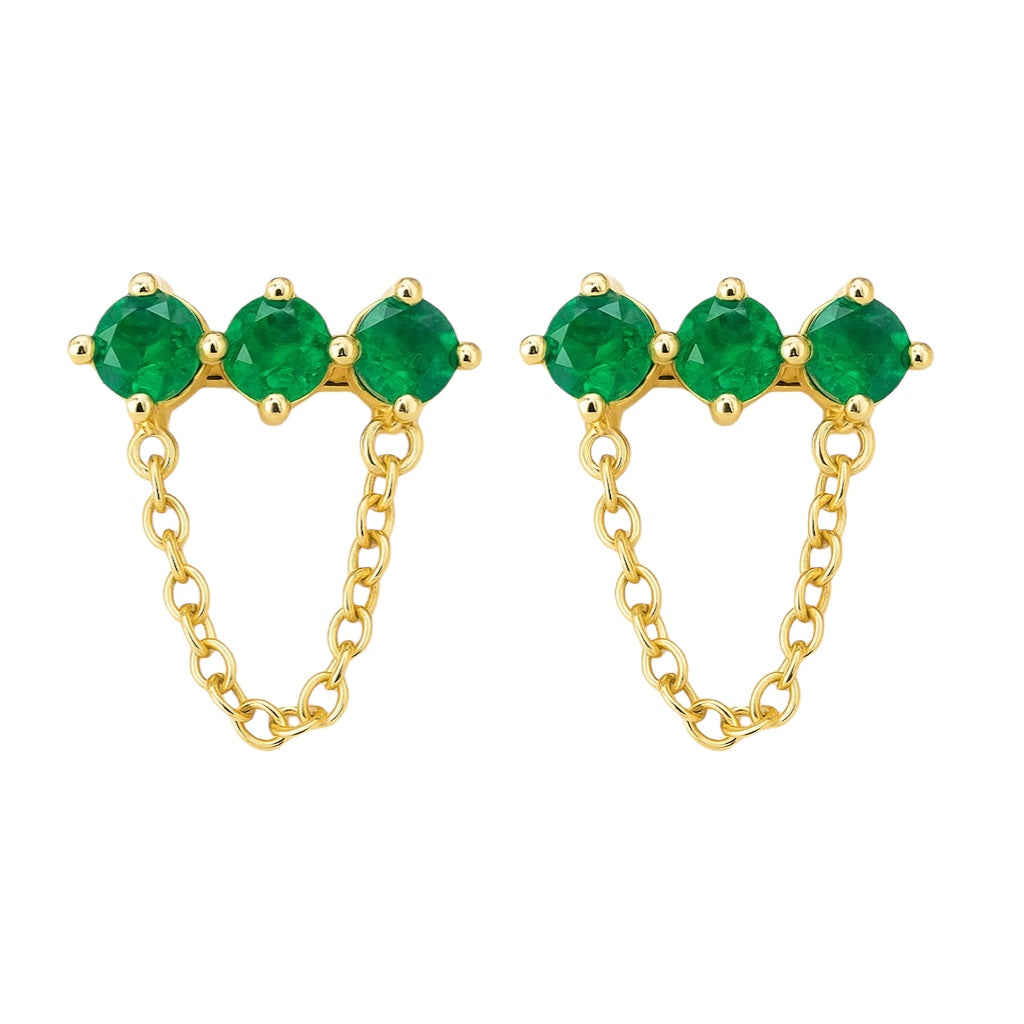 Tish | Emerald Chain Stud Earrings