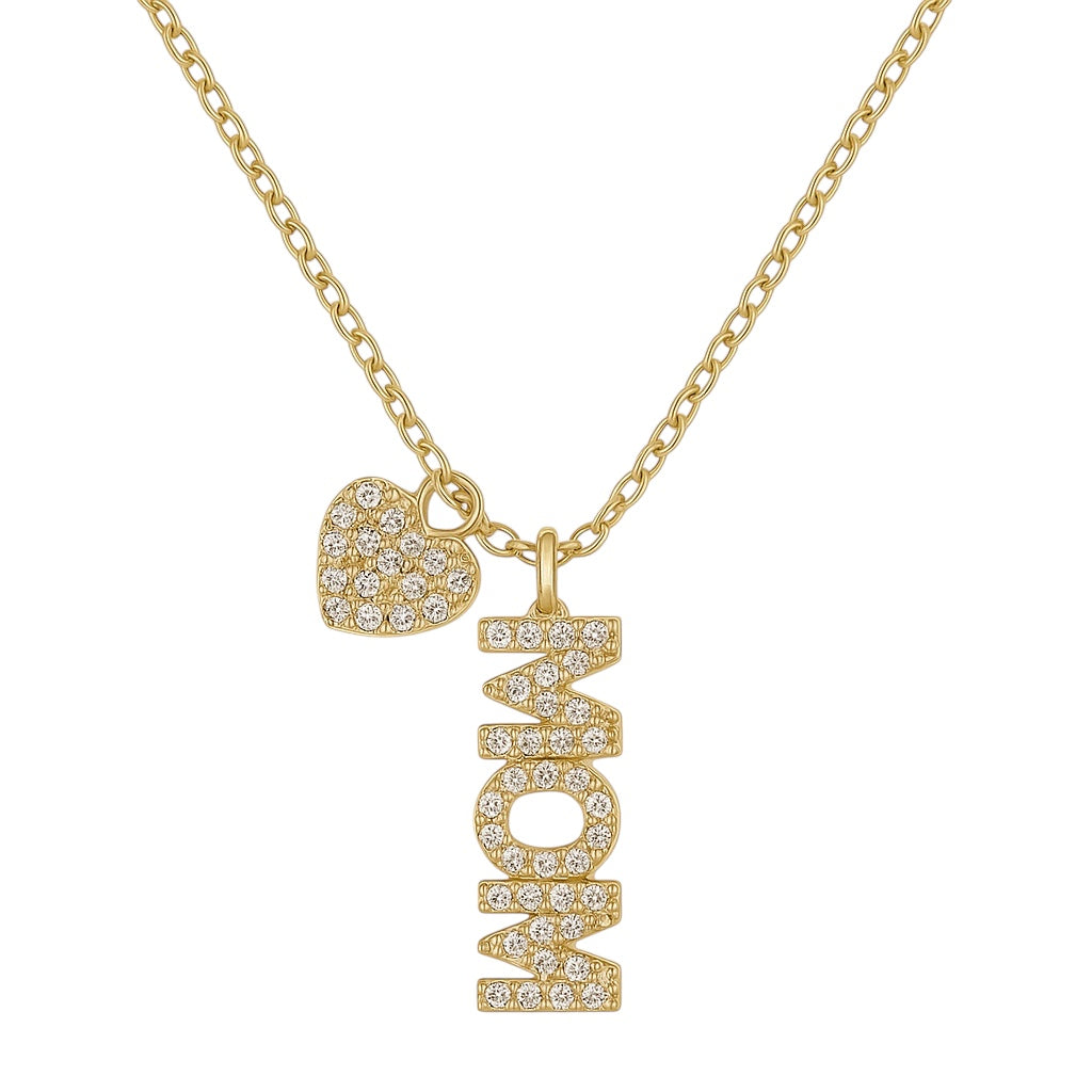 Mom + Vertical Heart | Pave Necklace