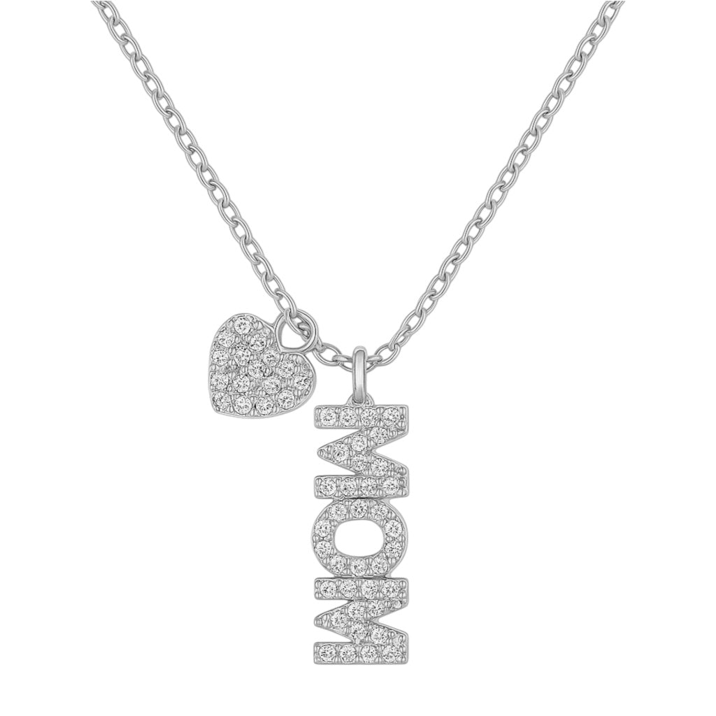 Mom + Vertical Heart | Pave Necklace