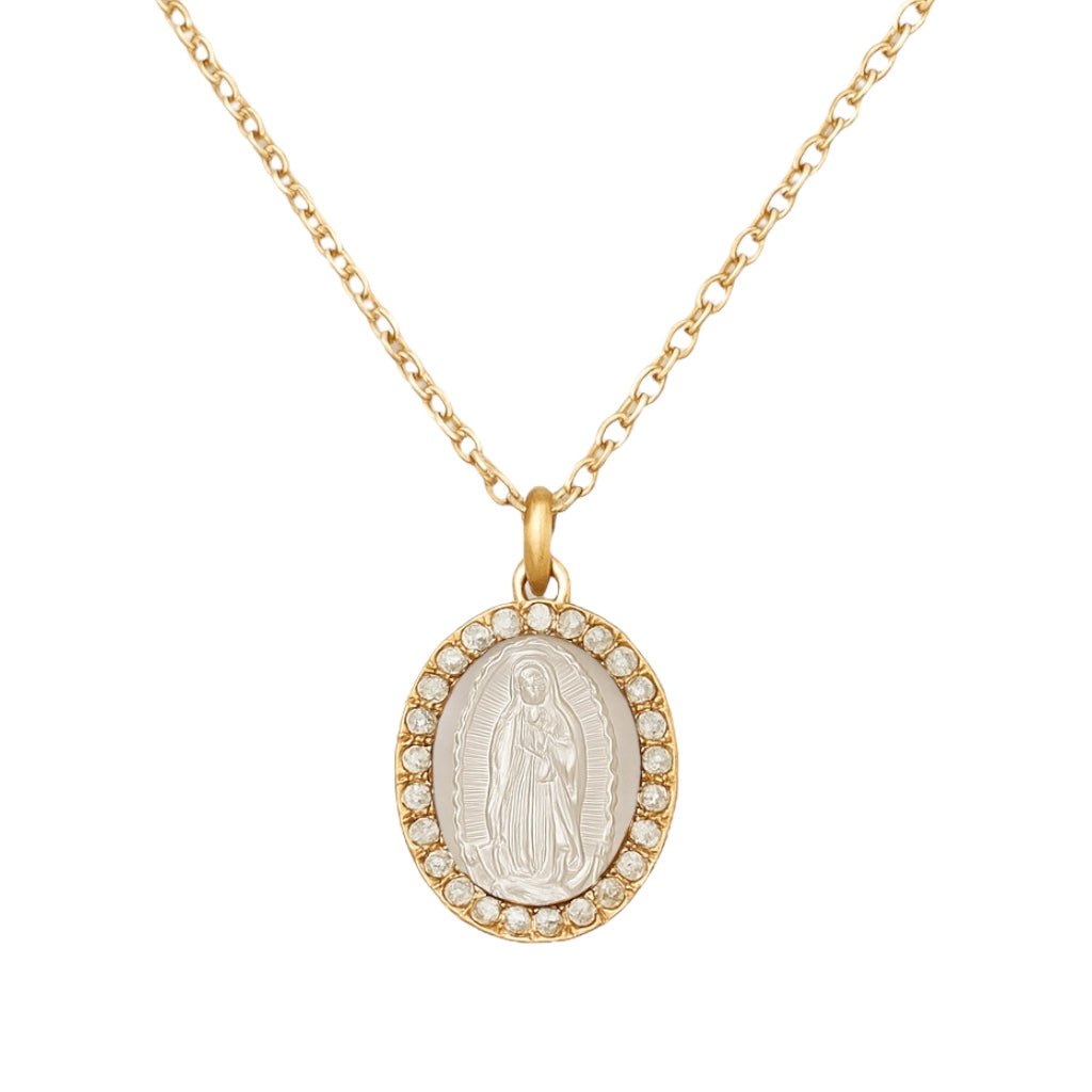 Virgin Mary | Pave Small Oval Necklace - Bara Boheme