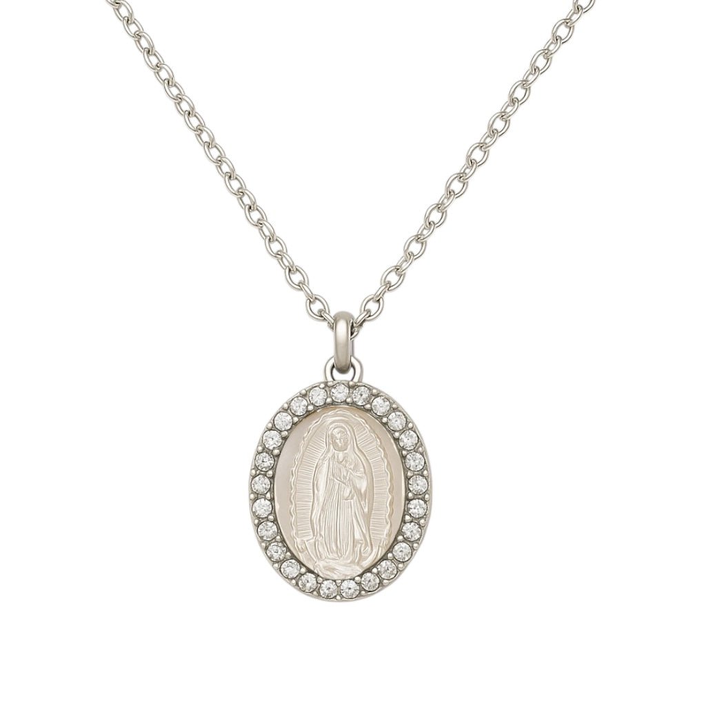Virgin Mary | Pave Small Oval Necklace - Bara Boheme