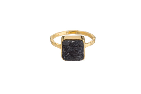 BLACK DRUZY Semi-Precious Stone Bezel Ring (Round/Square/Teardrop)