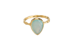 BLUE CHALCEDONY Semi-Precious Stone Bezel Ring (Round/Square/Teardrop)