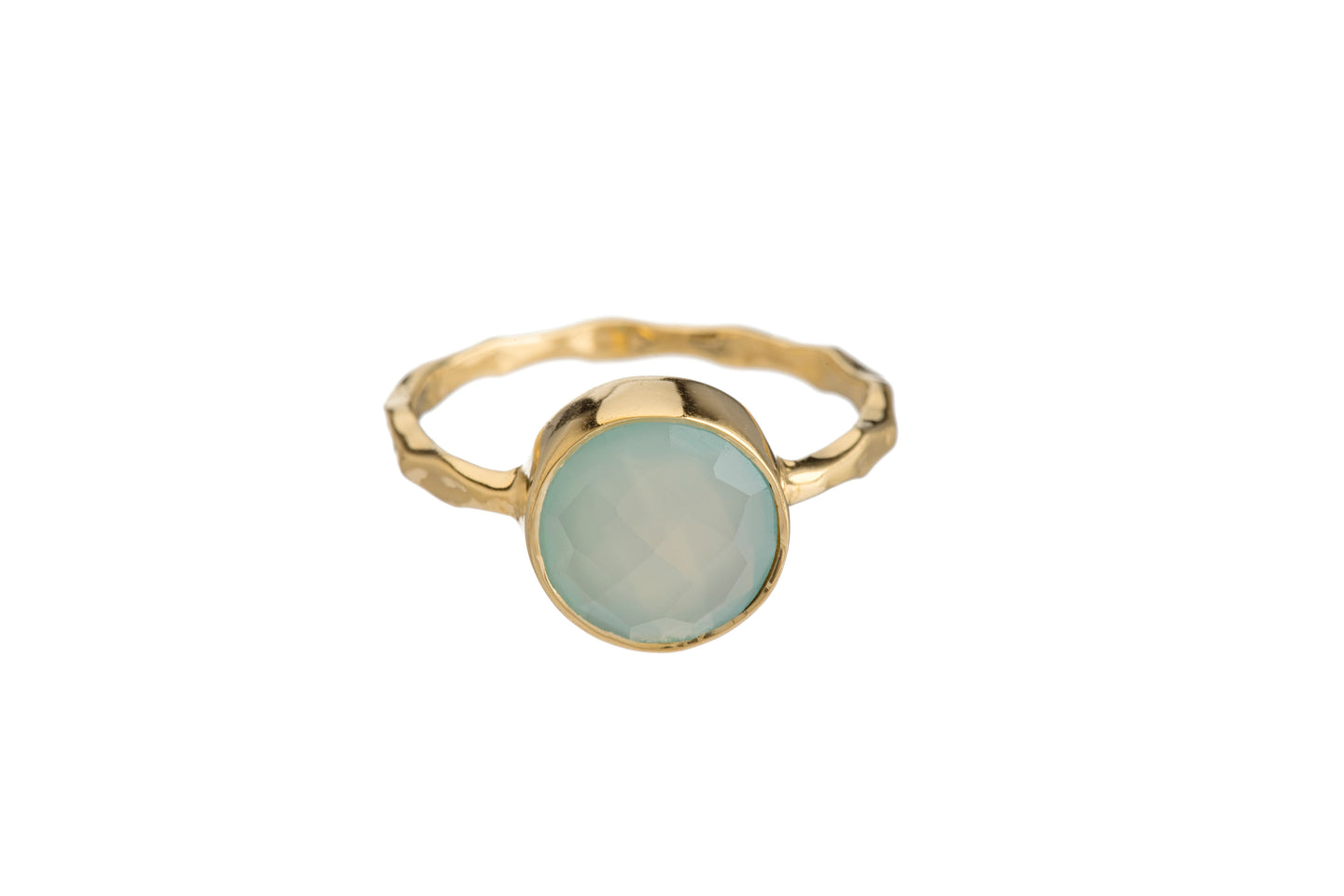 BLUE CHALCEDONY Semi-Precious Stone Bezel Ring (Round/Square/Teardrop)