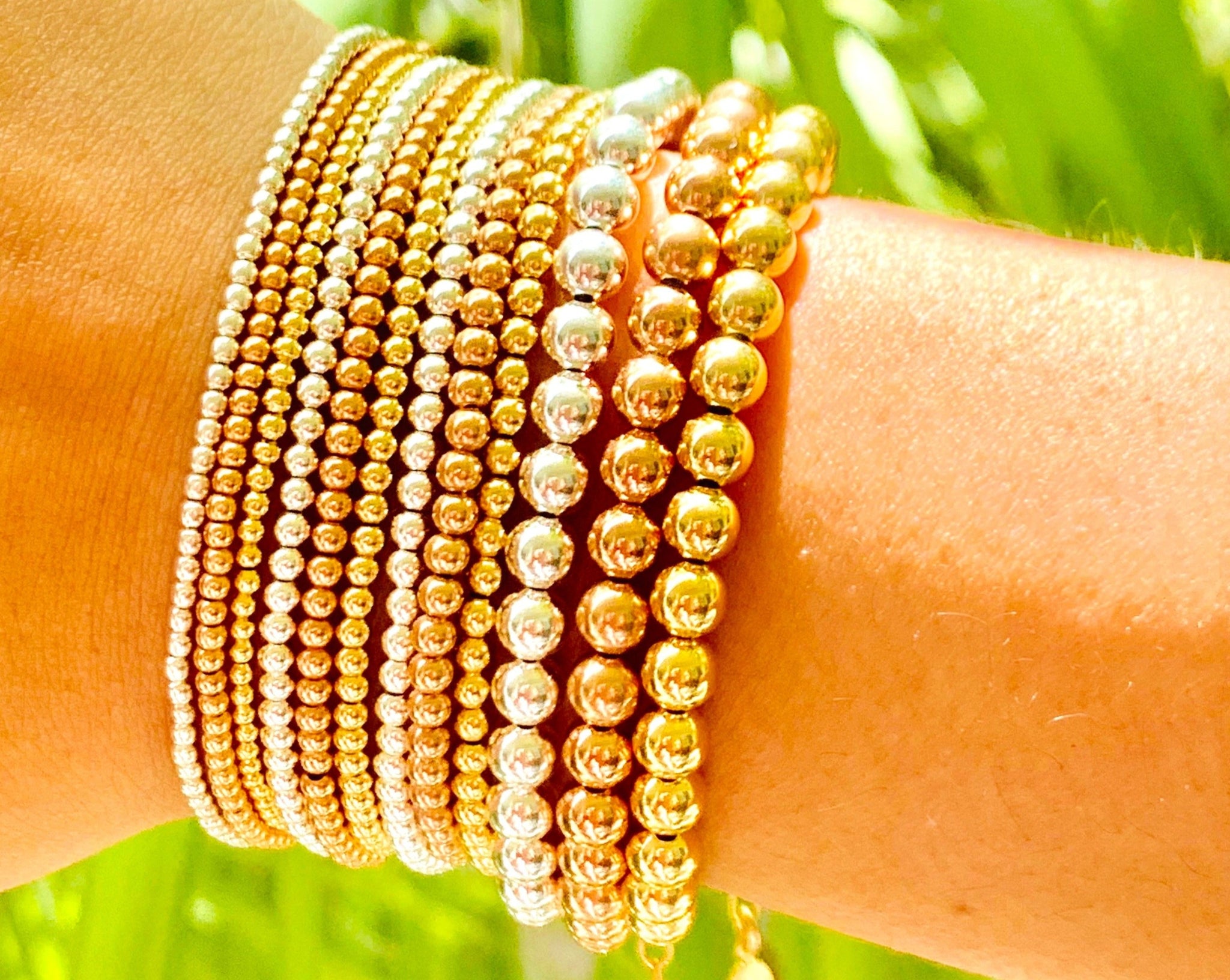 Ball Bead Stretch Bracelet Set | Gold Silver Plated | Light Years Jewelry