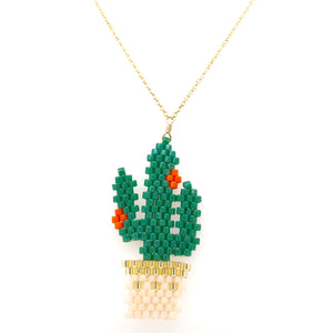 Seed Bead Cactus Necklace