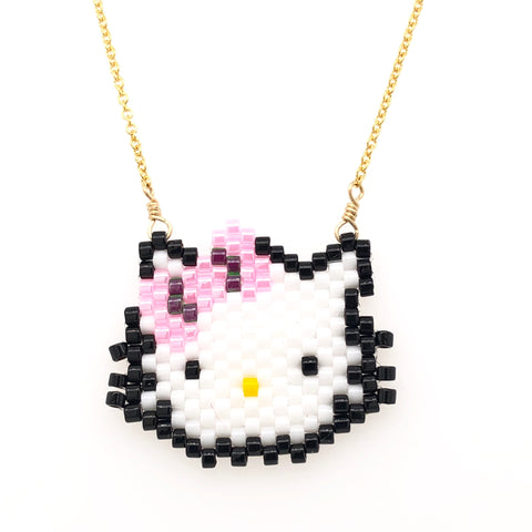 Seed Bead Hello Kitty Necklace
