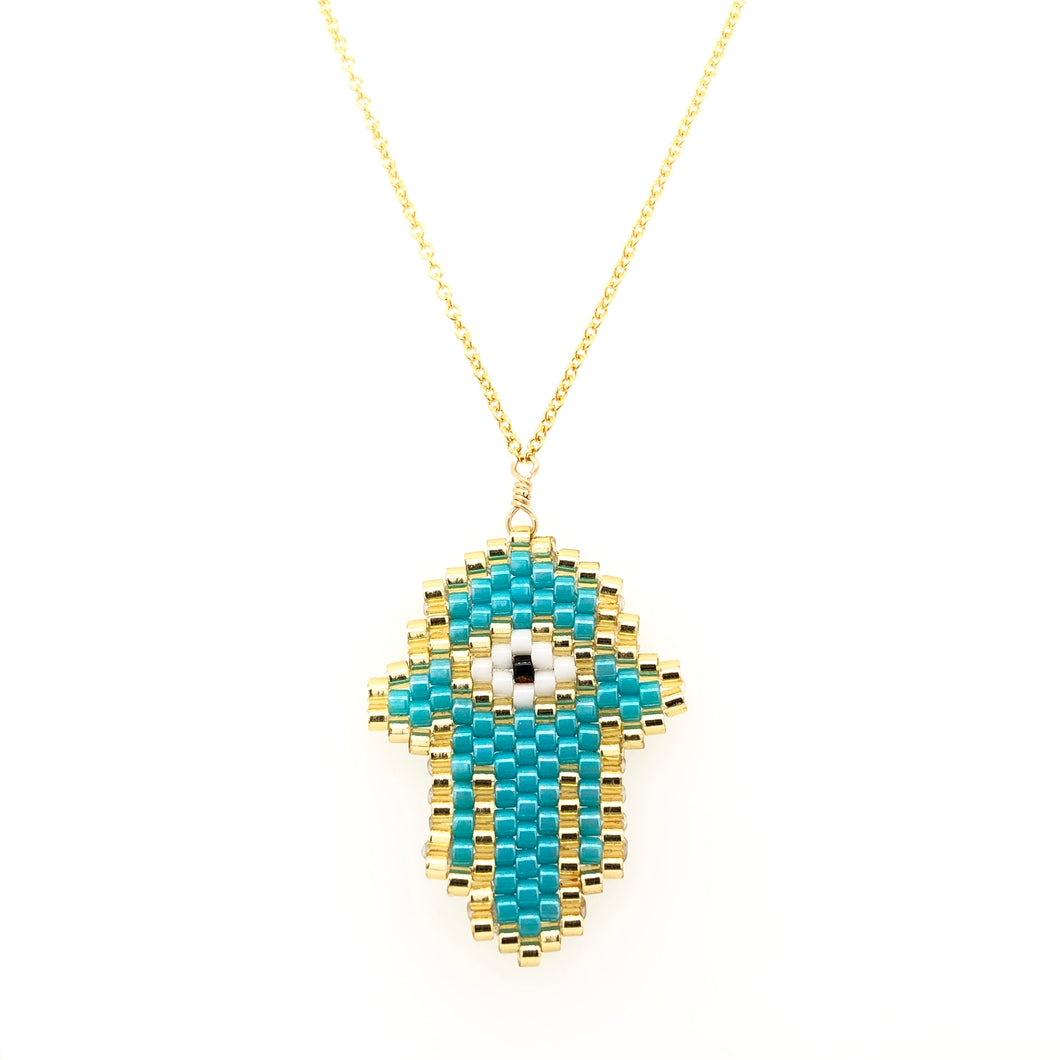 Seed Bead Hamsa Turquoise small Necklace