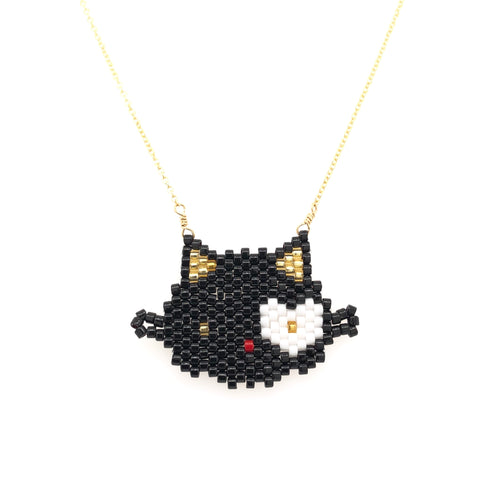 Seed Bead Black Hello Kitty Necklace