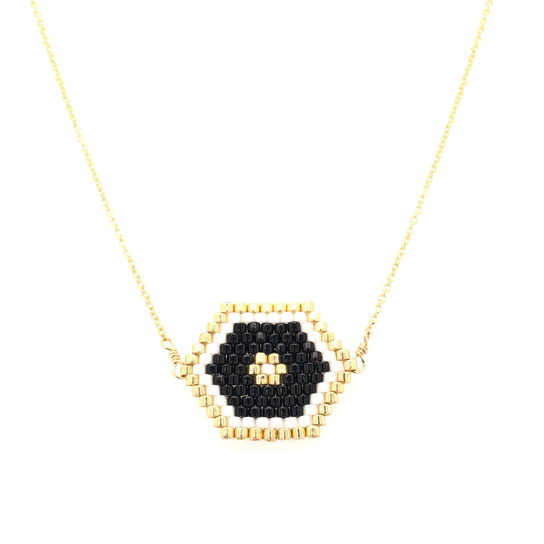 Seed Bead Tribal Hexagon Black Necklace