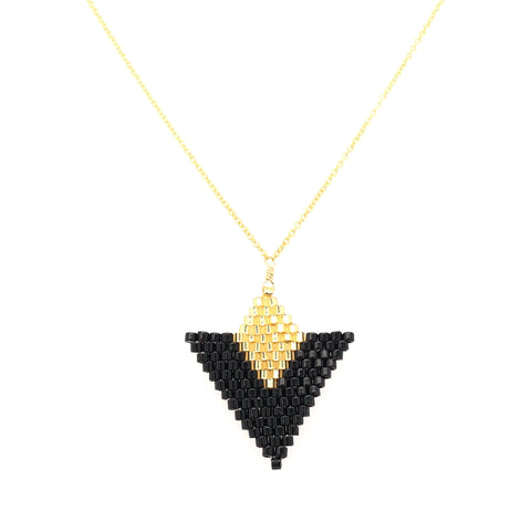 Seed Bead Triangle Black and Gold Necklace
