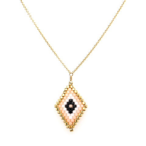 Seed Bead Tribal Diamond Pink Necklace