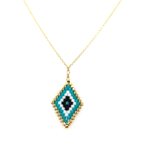 Seed Bead Tribal Diamond Turquoise Necklace