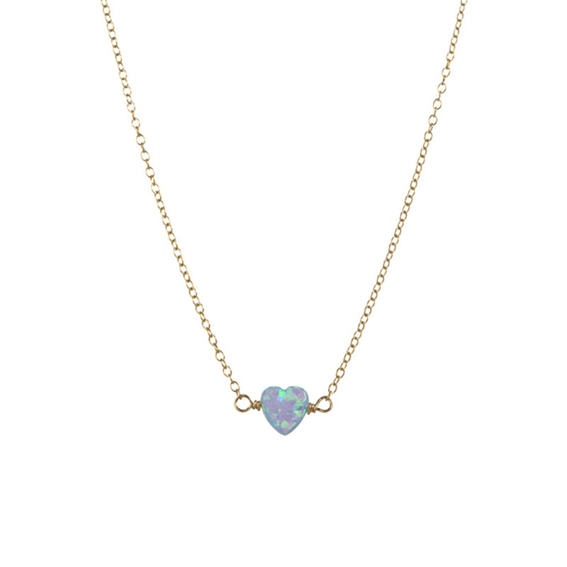 SMALL HEART | Opal Charm on a Gold Filled Chain Necklace
