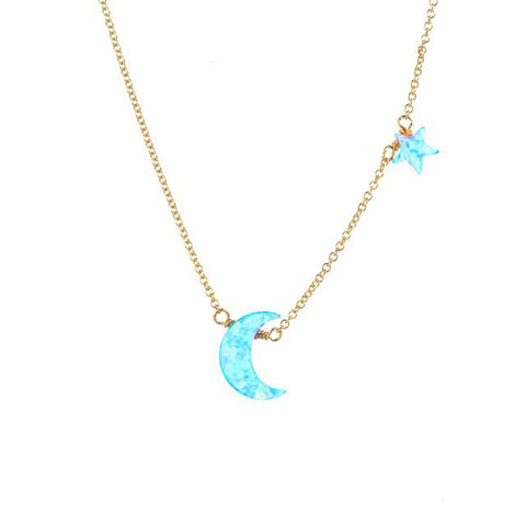 MOON + STAR OPAL NECKLACE