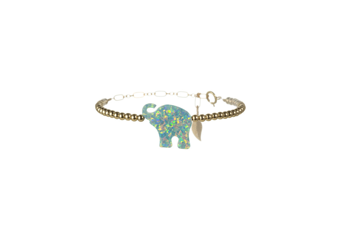 ELEPHANT | Opal Charm and 14K Gold Filled Beads Bracelet - Large