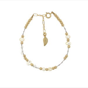 "ZELLA" 14k gold-filled crystal & pearl beaded bracelet