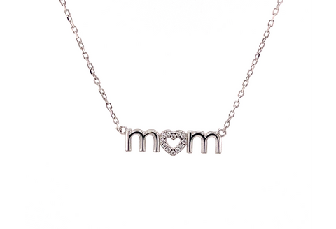 "Mom" CZ Heart Necklace