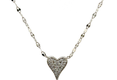 Flat Chain Heart CZ Necklace